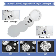 Tooltos Jewelry Tool 30X 40X 60X LED Foldable Jewelry Magnifiers