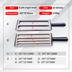 Tooltos Jewelry Tool 6 Pits Mold 6/8 pit Rectangular Oil Tank Steel Ingot Mold