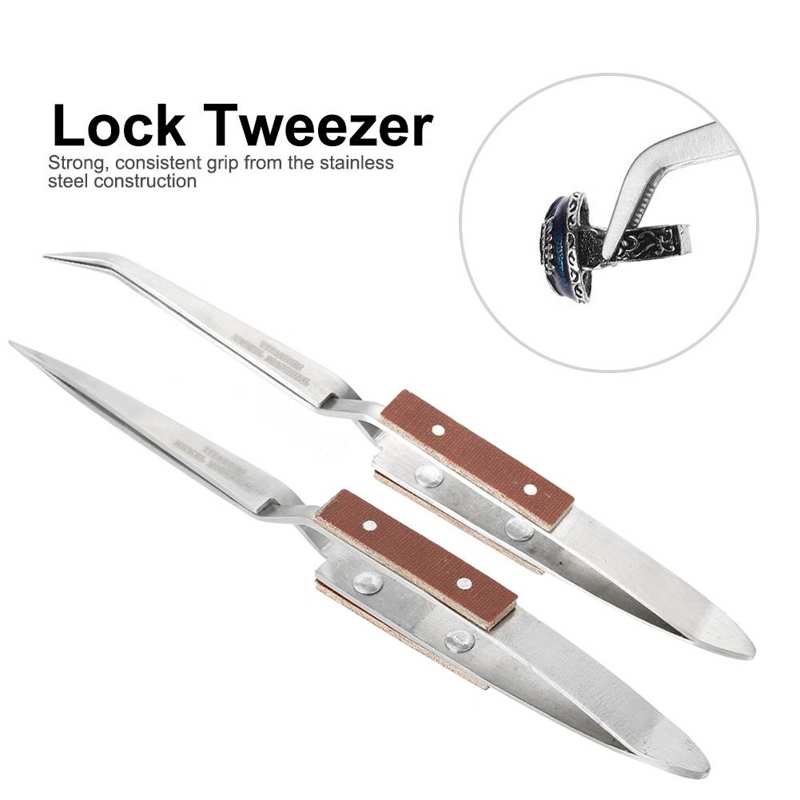 Tooltos Jewelry Tool Jewelry Straight Curved Tip Selflock Tweezer Cross Locking