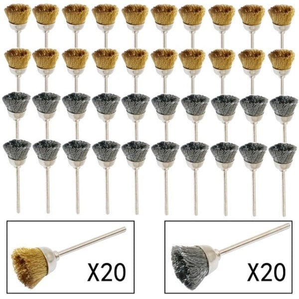 Tooltos Jewelry Tool Steel+ Brass bowl brush 40pcs / 2.35mm Brass Wire Wheel Brushes