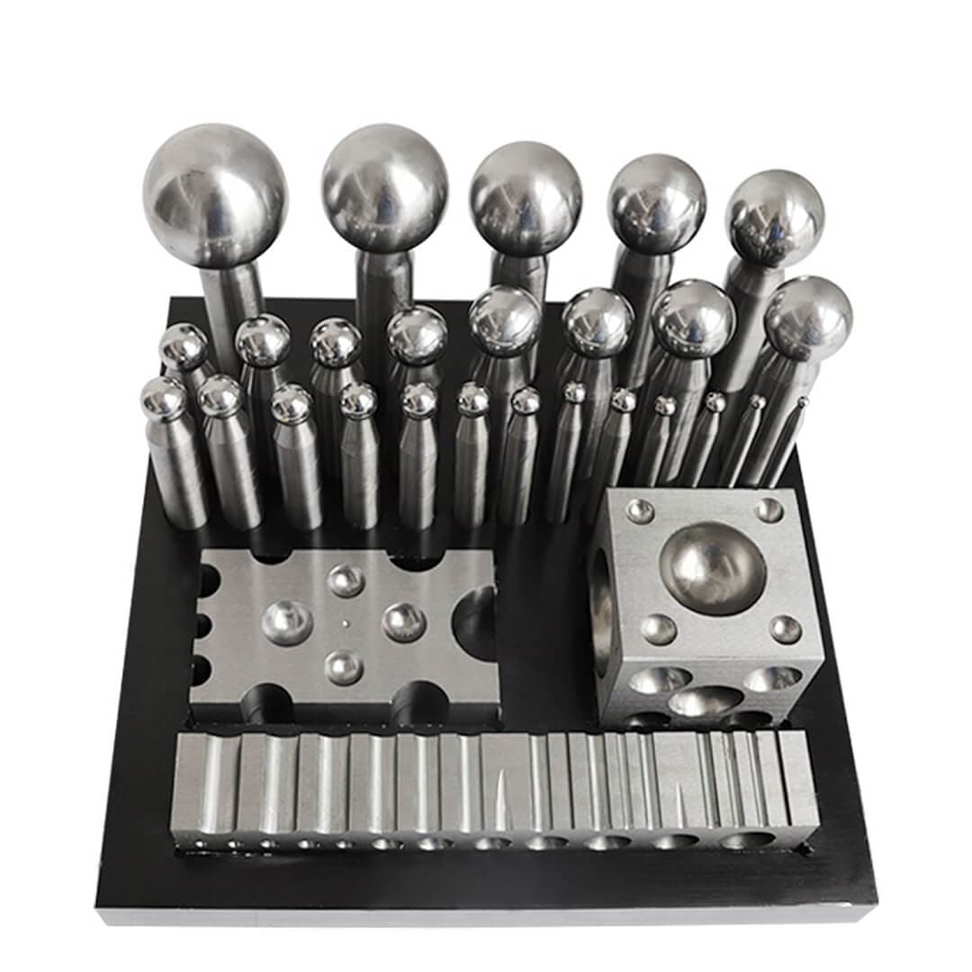 Tooltos Jewelry Tool Steel Dapping Set - 29 Punches and Block