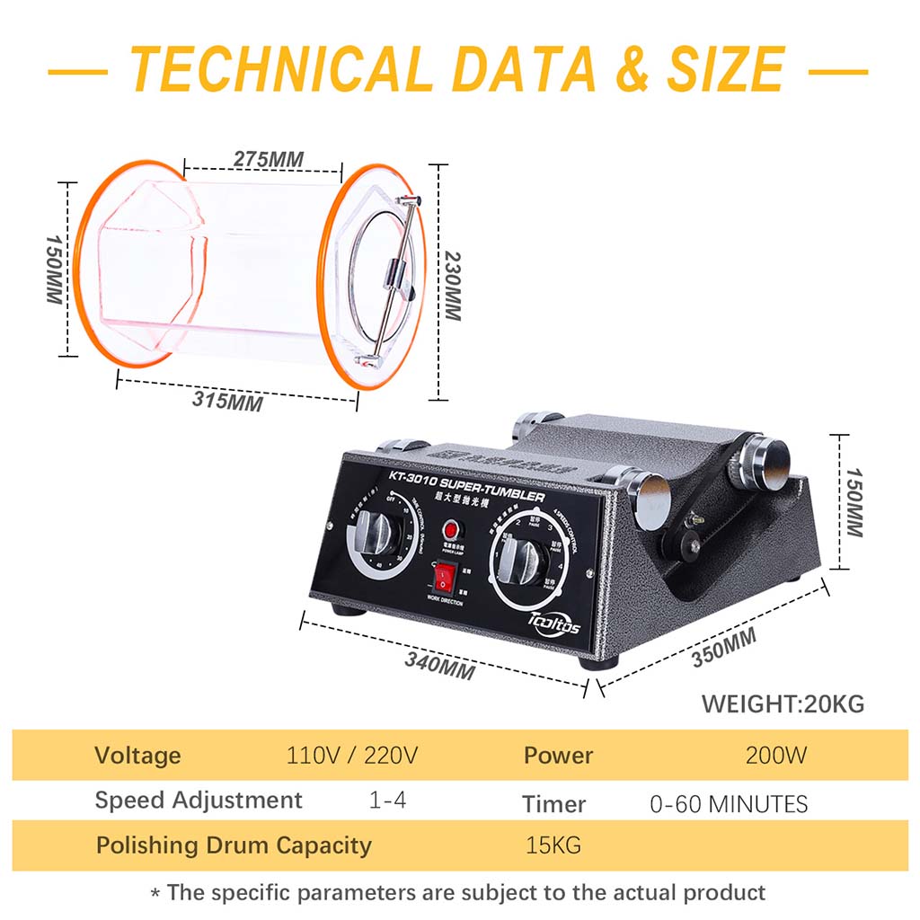 Tooltos Jewelry Tool Tooltos KT-3010 Capacity 15kg Rotary Tumbler Surface Jewelry Polishing Machine