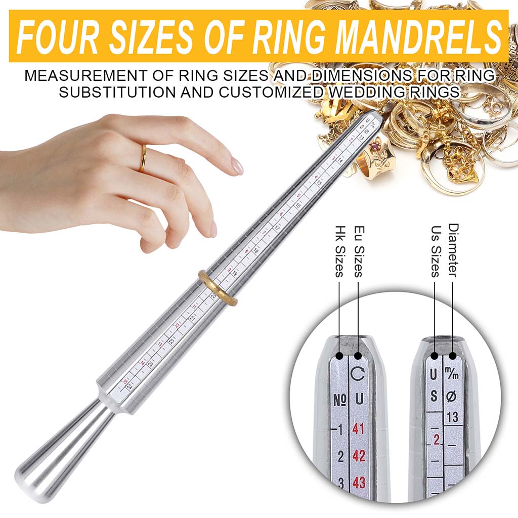 Tooltos Jewelry Tools Tooltos 4PCS Ring Sizing Jewelry Making Kit Ring Sizing Mandrels Ring Sizing Gauges Rubber Hammers