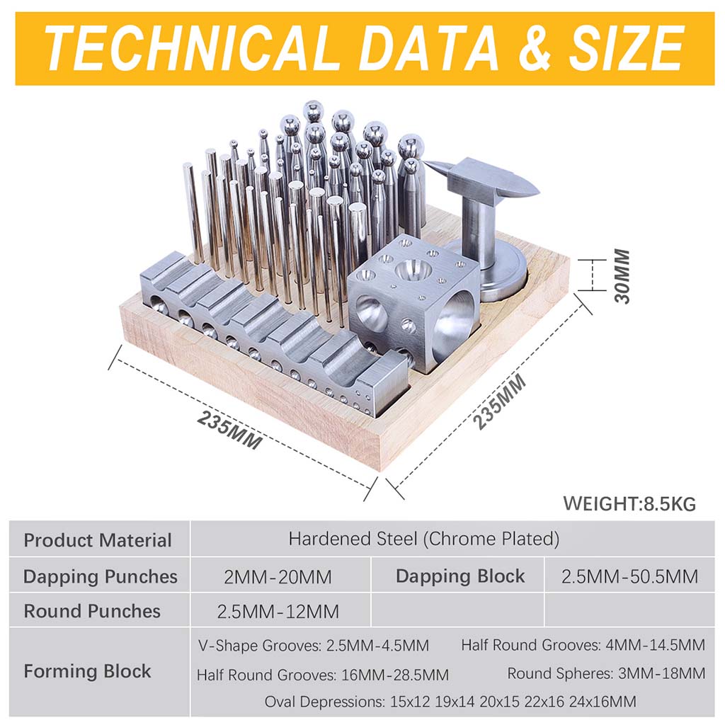 Tooltos Jewelry Tools Tooltos 50pcs Multi-Purpose Metal Forming Dapping Set For Jewelry Making