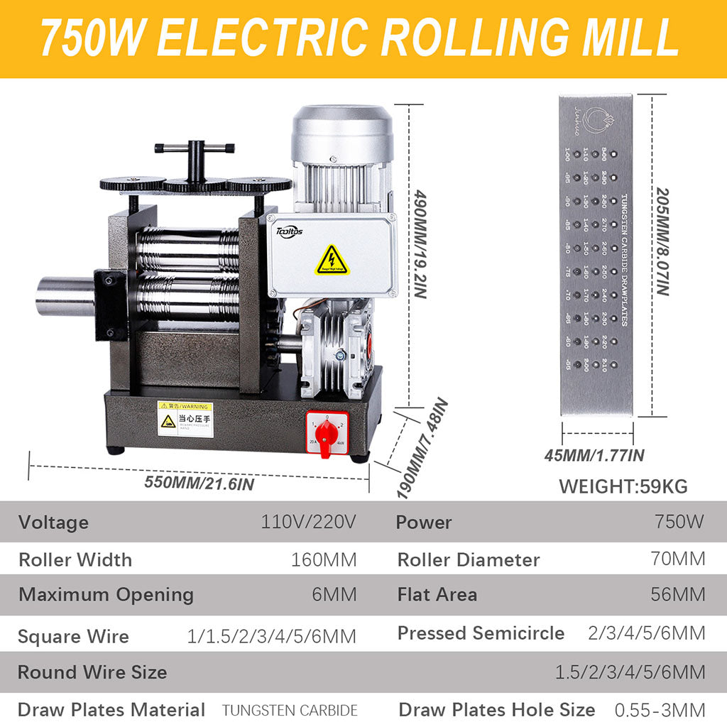 Tooltos Jewelry Tools Tooltos Four-in-one Electric Tablet Press Jewelry Rolling Mill Machine With Square DrawPlates