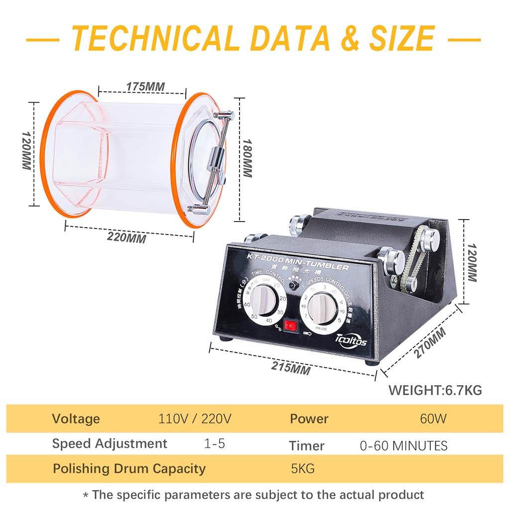 Tooltos Jewelry Tools Tooltos KT-2000 Capacity 5kg Rotary Tumbler Surface Jewelry Polishing Machine